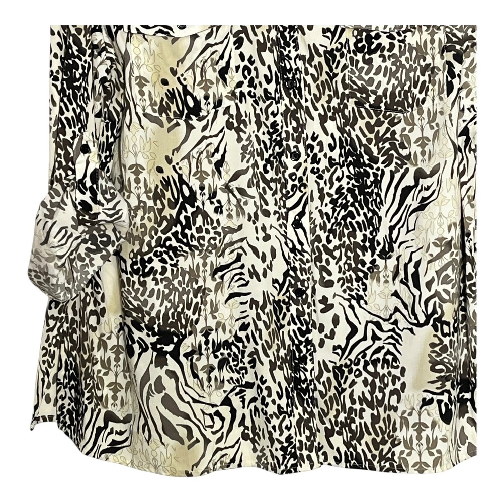 Elementz Woman Mixed Animal Print Button Up Blouse Plus 3X Black‎ Tan WSTB0558 - Picture 3 of 10
